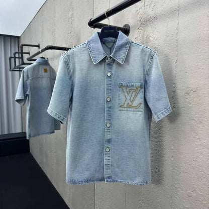 Pocket Letter Embroidered Denim Shirt