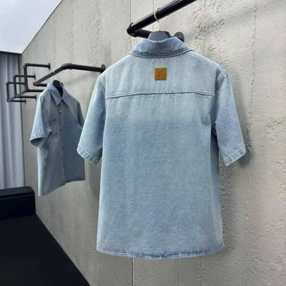 Pocket Letter Embroidered Denim Shirt
