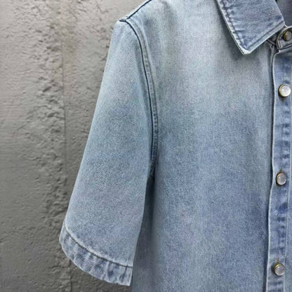 Pocket Letter Embroidered Denim Shirt
