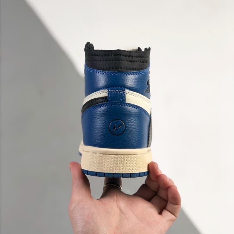 Blue and white mid-top sneakers