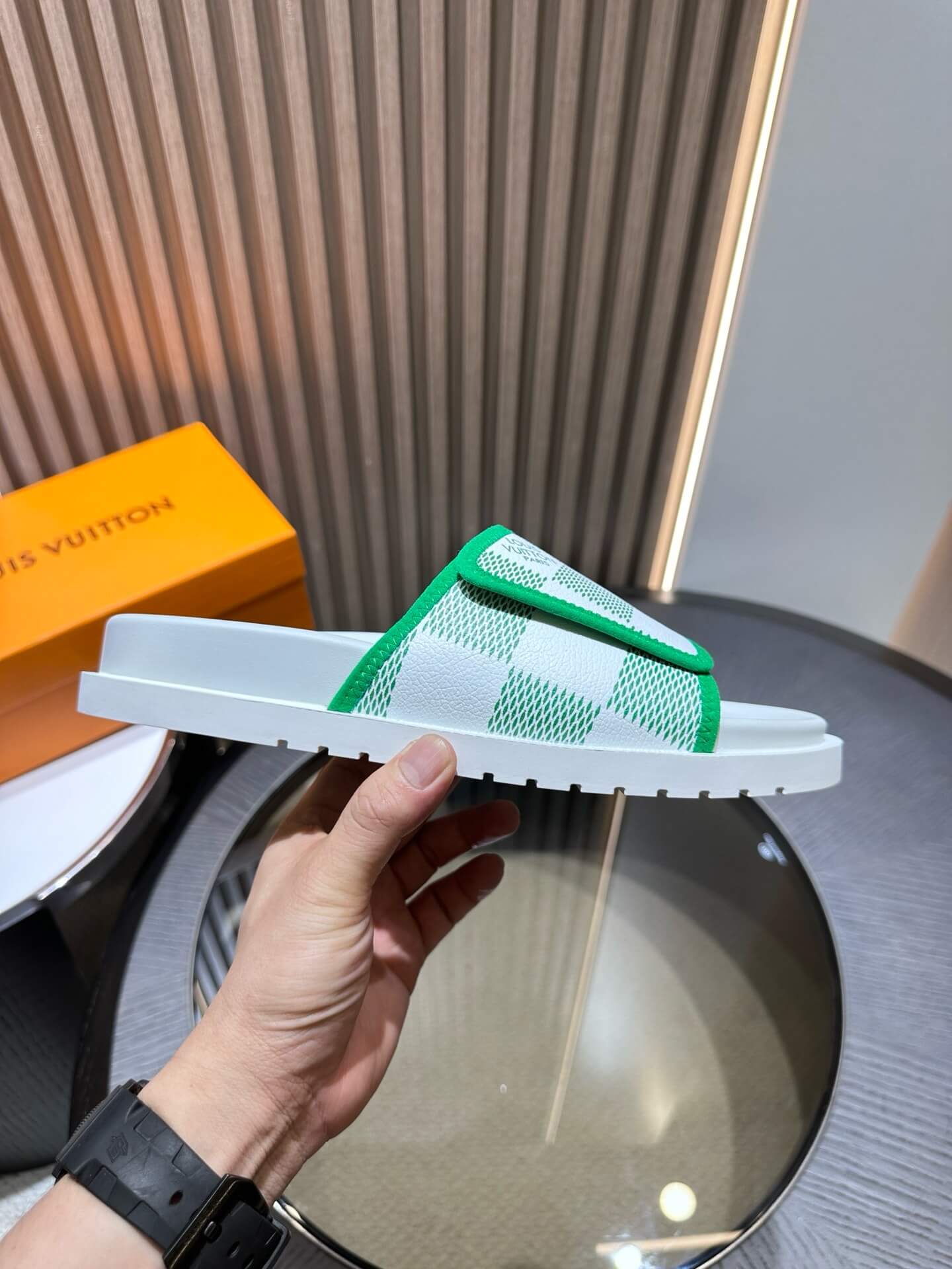 Green Checkered Design Slippers