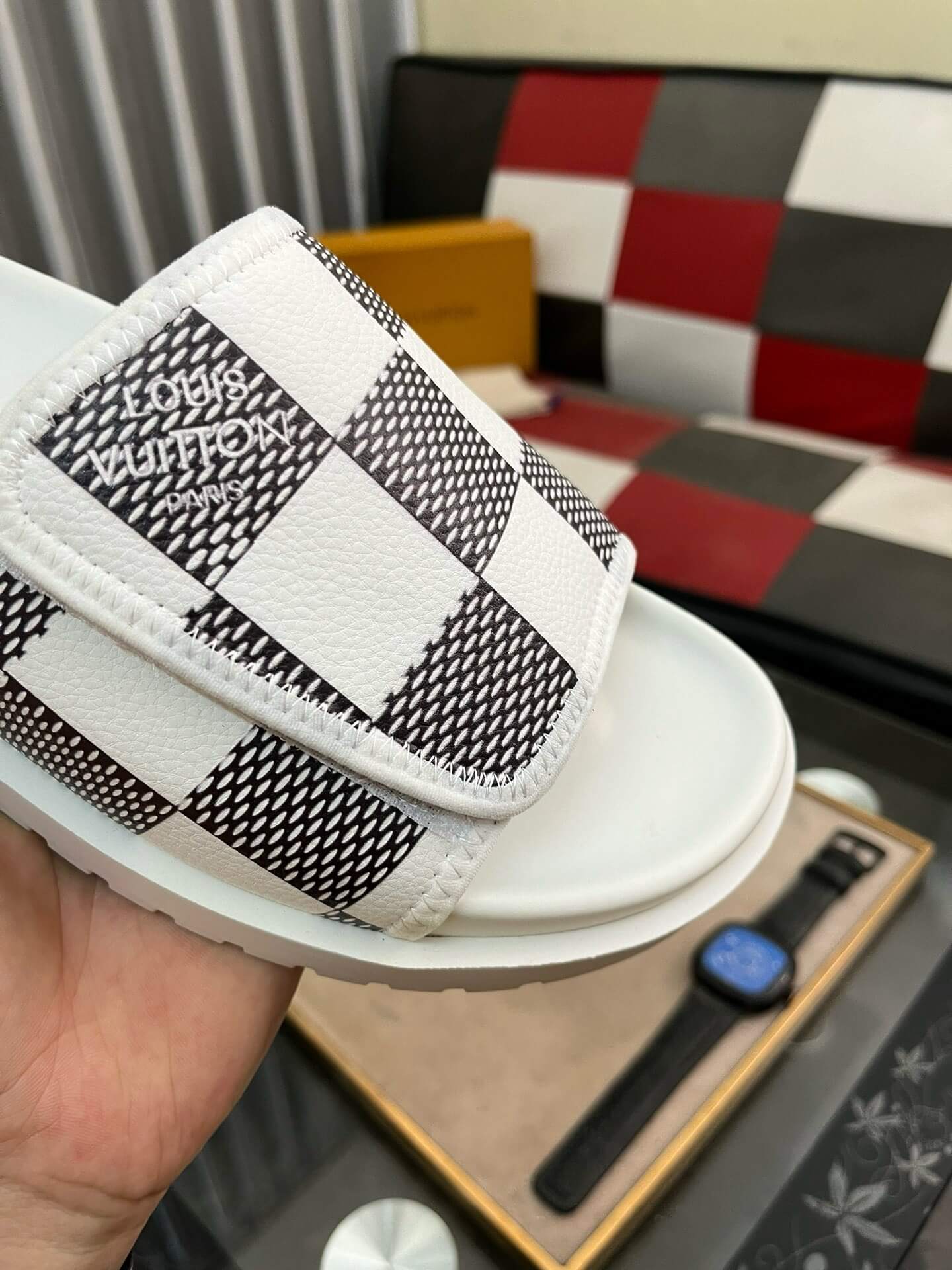 Black Checkered Design Slippers