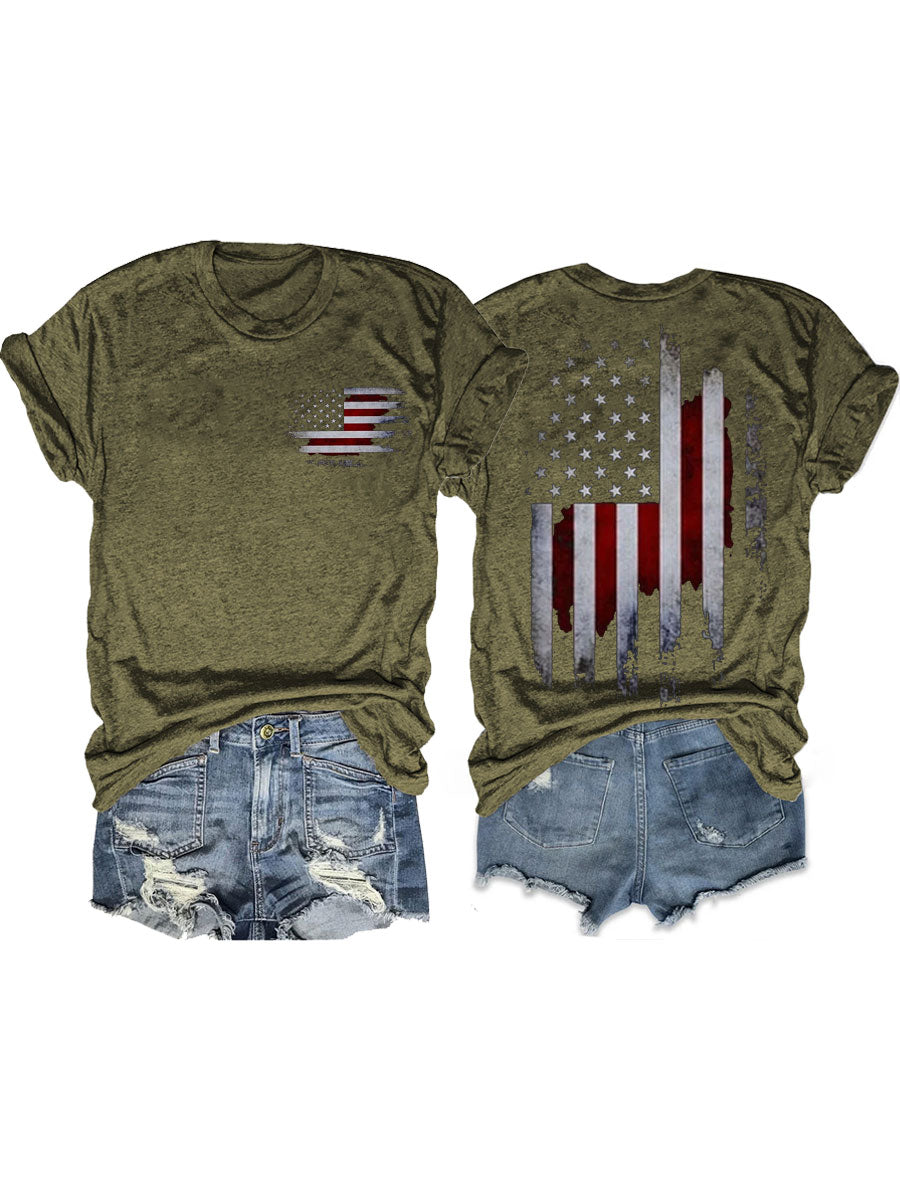 Independence Day Vintage Print Flag T-Shirt