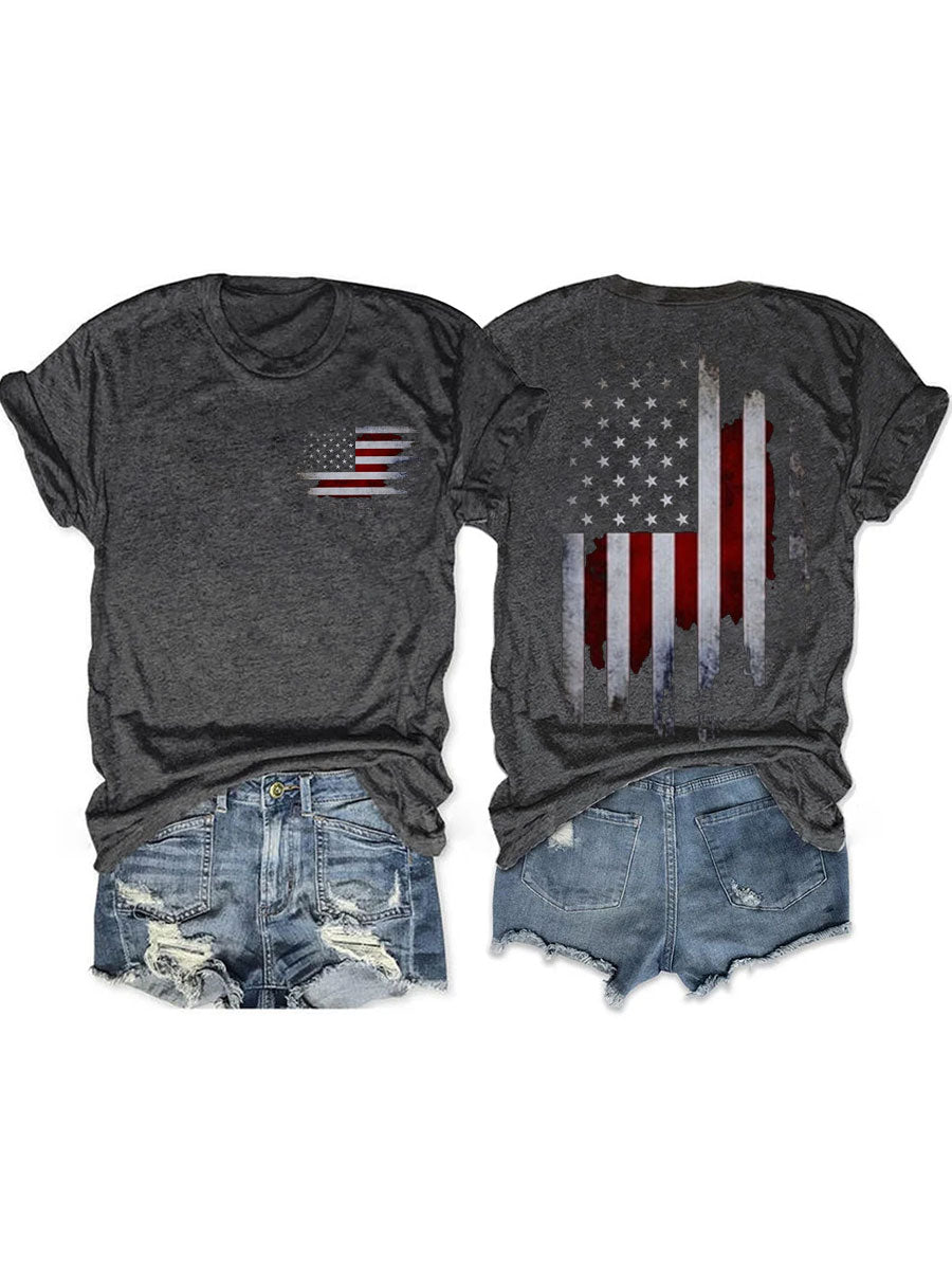 Independence Day Vintage Print Flag T-Shirt