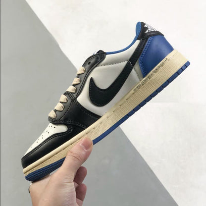 Black and blue color-block low-top sneakers