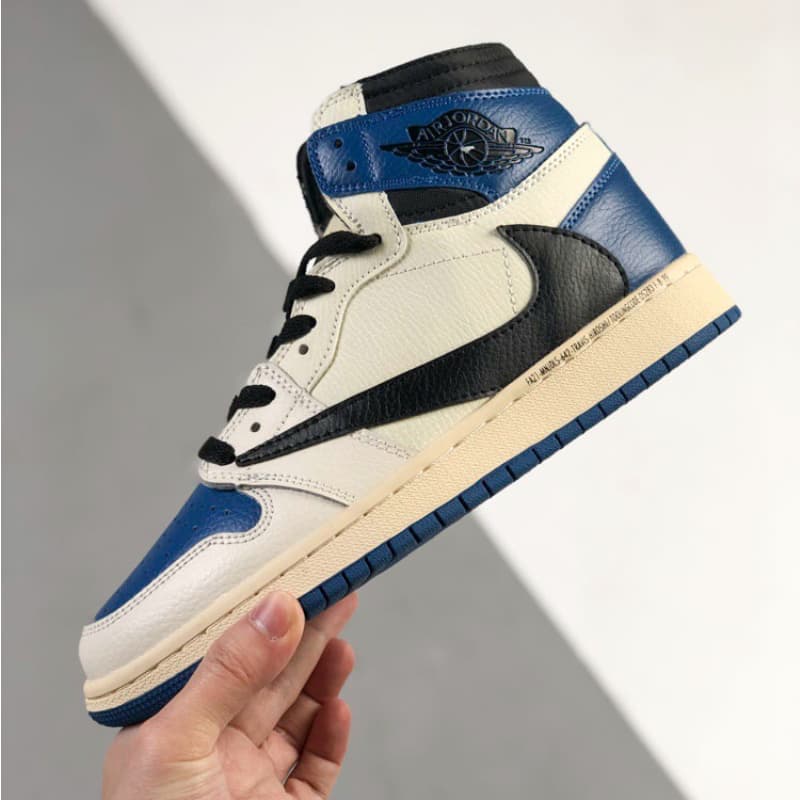 Blue and white mid-top sneakers