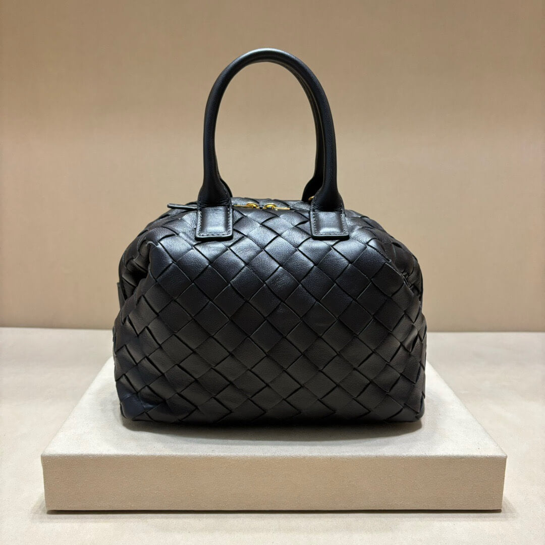 Minimalist Style Leather Woven Bowling Bag