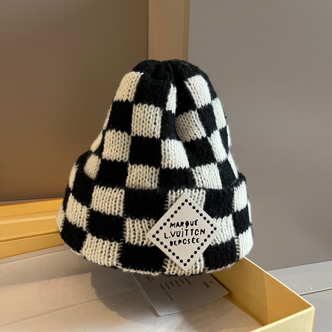 Artistic Lettering Checkerboard Knit Hat