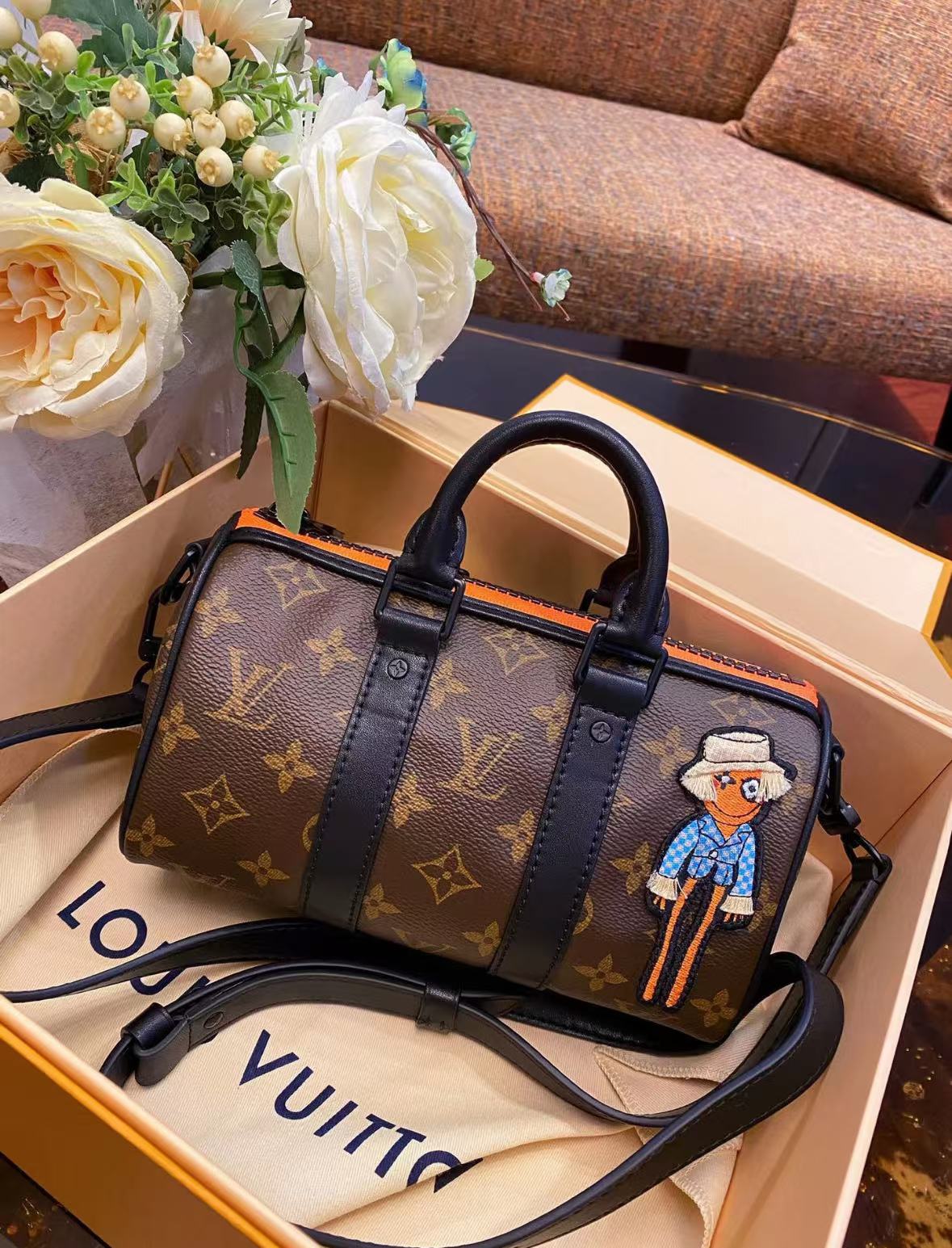 Embroidered Cartoon Character Leather Bag