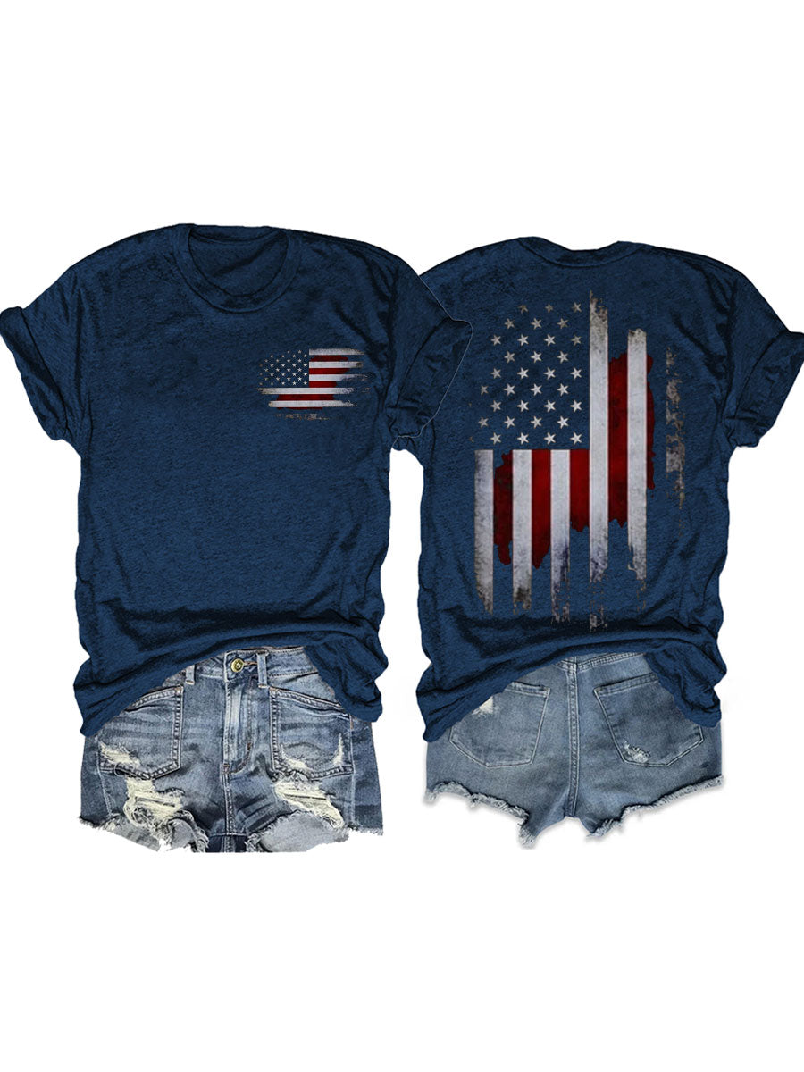 Independence Day Vintage Print Flag T-Shirt