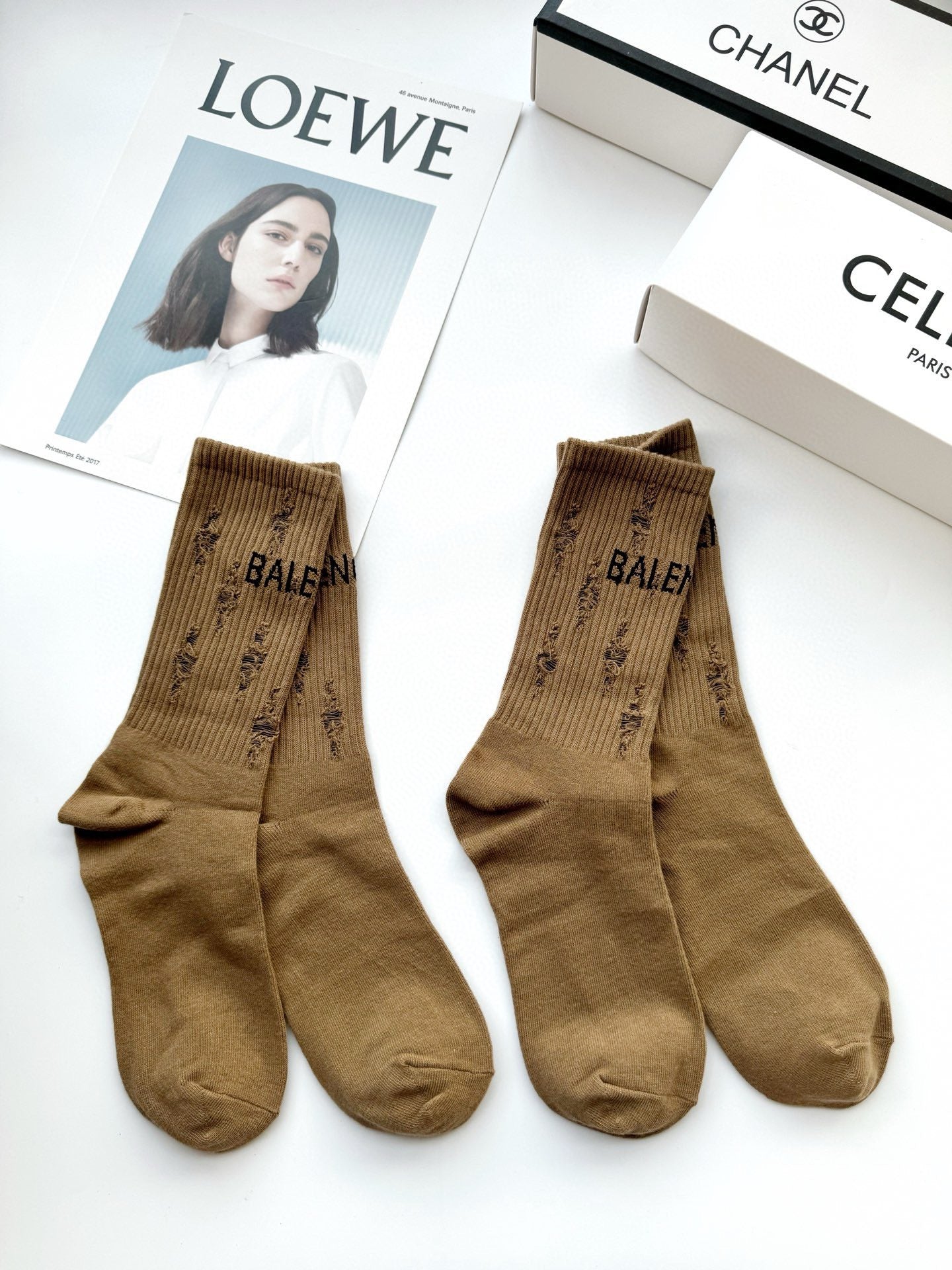 Brown Classic Letters Socks