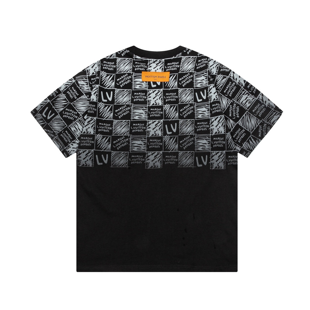 Checkerboard Letter Print T-shirt